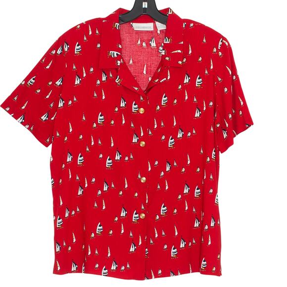 Liz Claiborne Top Vintage Sailboat Nautical Retro Preppy Classic Button Up 16 - Picture 7 of 7